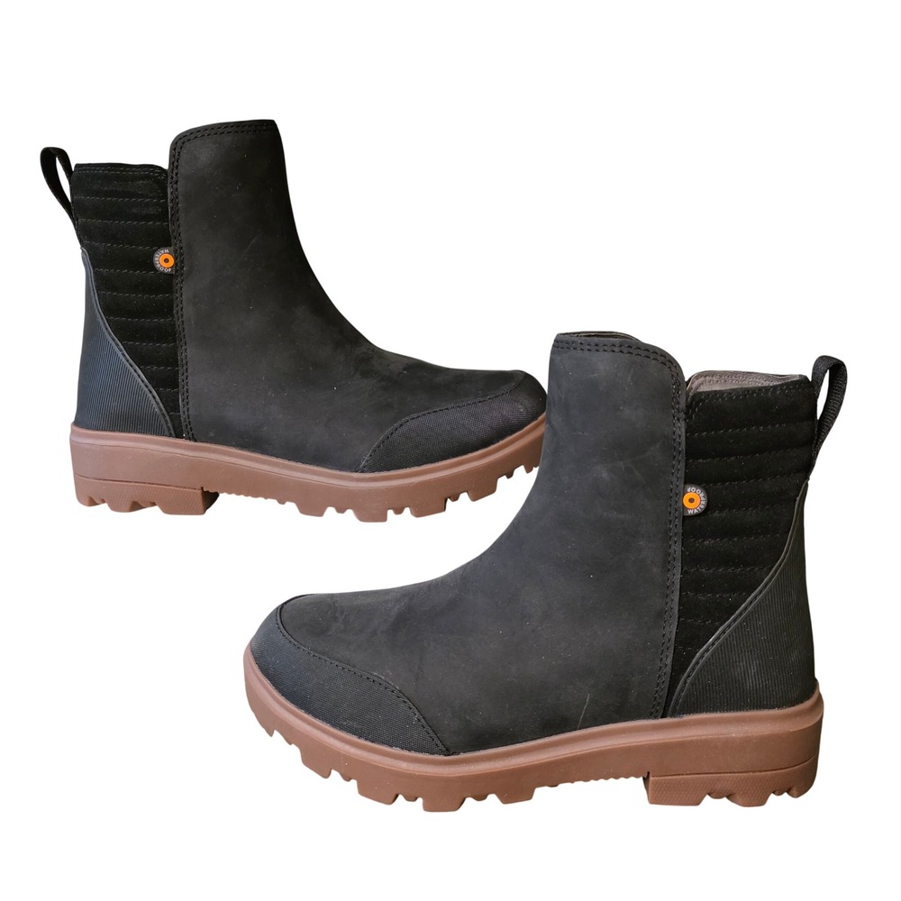 Bogs Holly Zip LT‎ II Womens Black Waterproof Leather Ankle Boots 73202-001